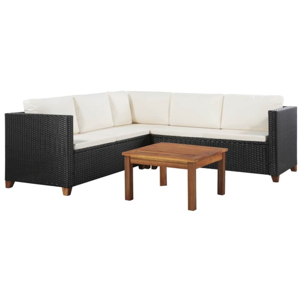 Set Mobilier De Grădină Cu Perne 4 Piese Negru Poliratan 44107